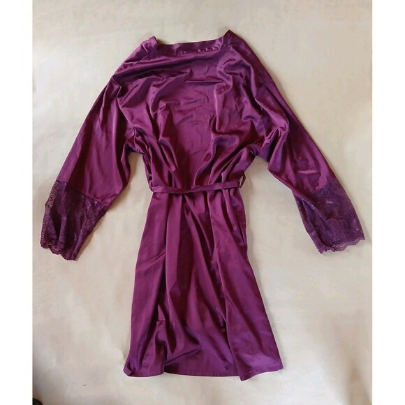 DB Studio Davids Bridal Belted Satin & Lace Purple Robe L/XL Sleepwear - Picture 2 of 5